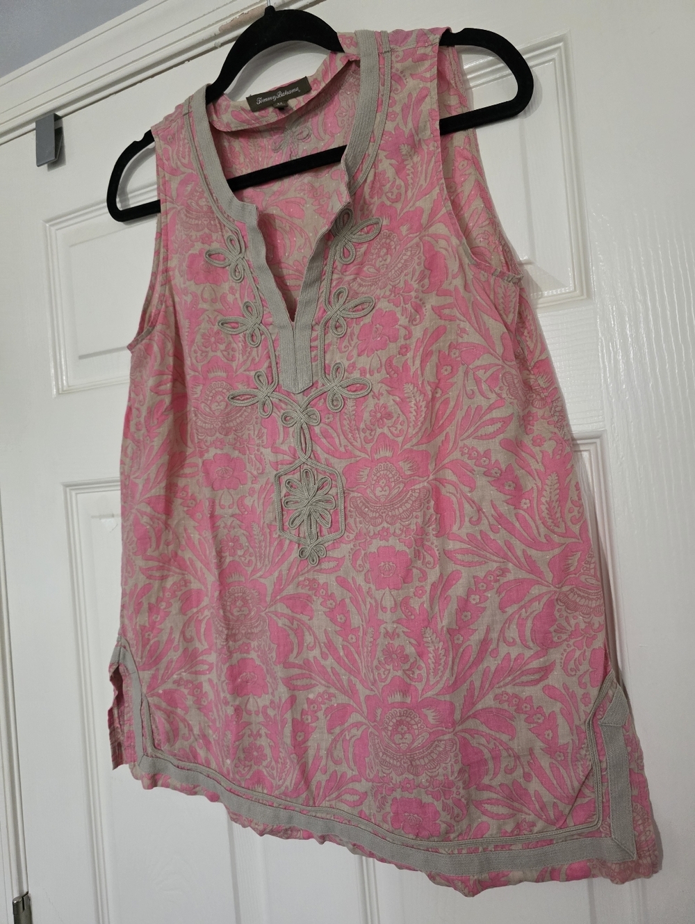 Tommy Bahama Sleeveless Tunic Blouse V-Neck Pink Floral Sz M
